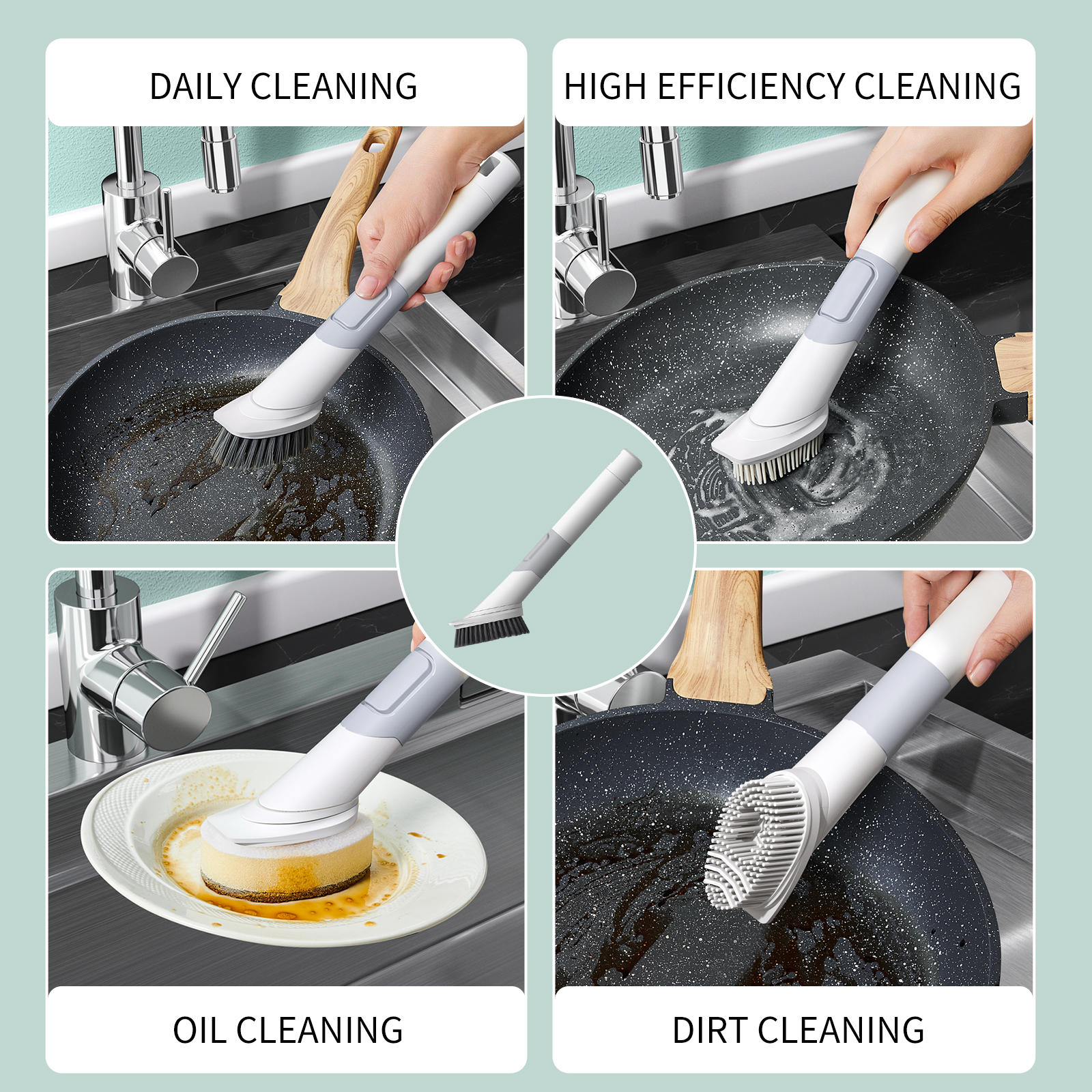 onlyhe Dish Brush With Soap Dispenser, Scrub Brush, Dish Wand, Dish Sponge Set - Multi-Use Kitchen Sponges & Scrub Brush for Cleaning Dishes, Kitchen Dish Scrubber Brushes with Handle