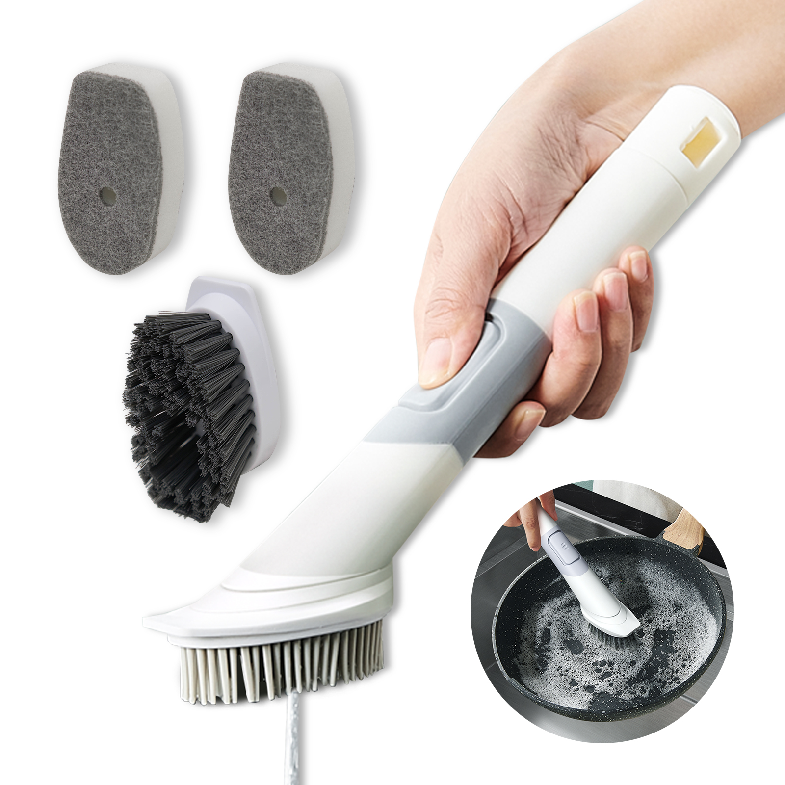 onlyhe Dish Brush with Soap Dispenser, Dish Wand, Dish Sponge Set - Multi-Use Kitchen Sponges & Scrub Brush for Cleaning Dishes, Kitchen Dish Brush with Handle,4 Replacement Brush Heads